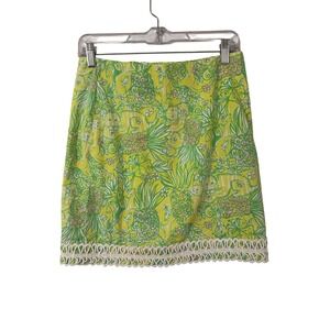 Lilly Pulitzer Size 2 Crazy Cat‎ House Print Cotton Mini Skirt with Crochet Trim